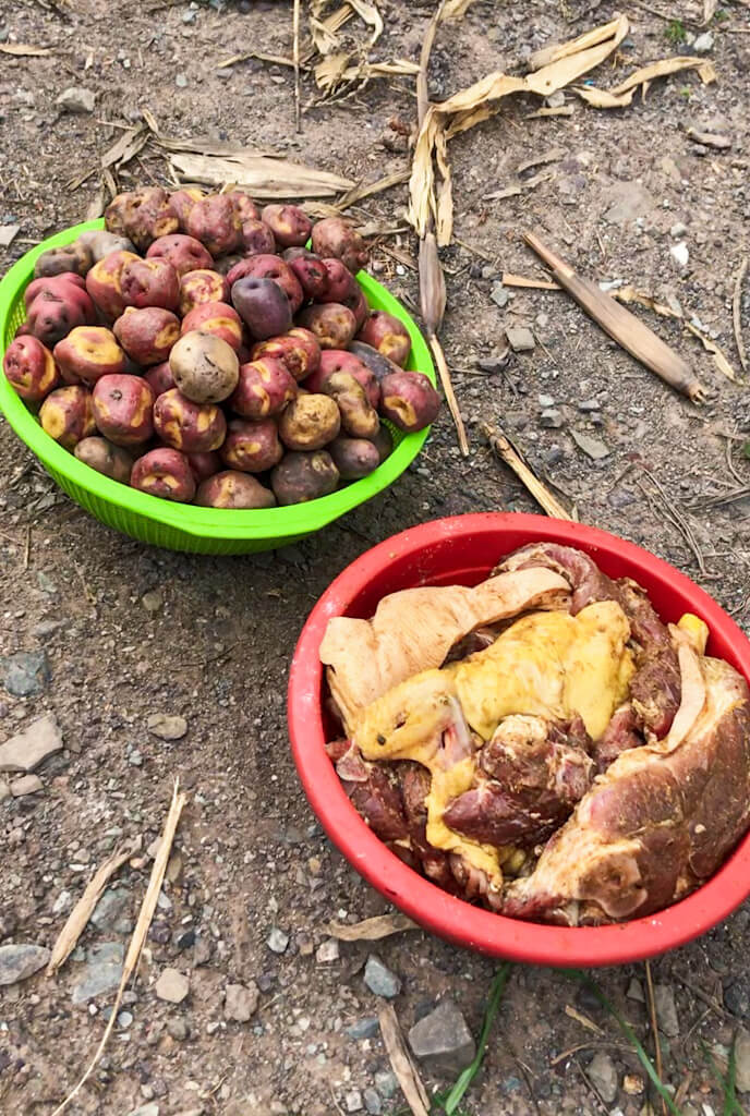 Basic Pachamanca ingredients - meat and potatoes | Kachi Ccata, Peru